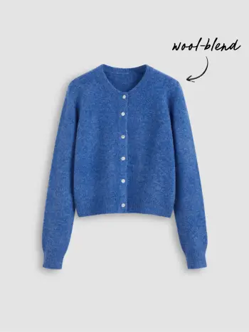 Wool-blend Round Neckline Solid Button Knitted Cardigan