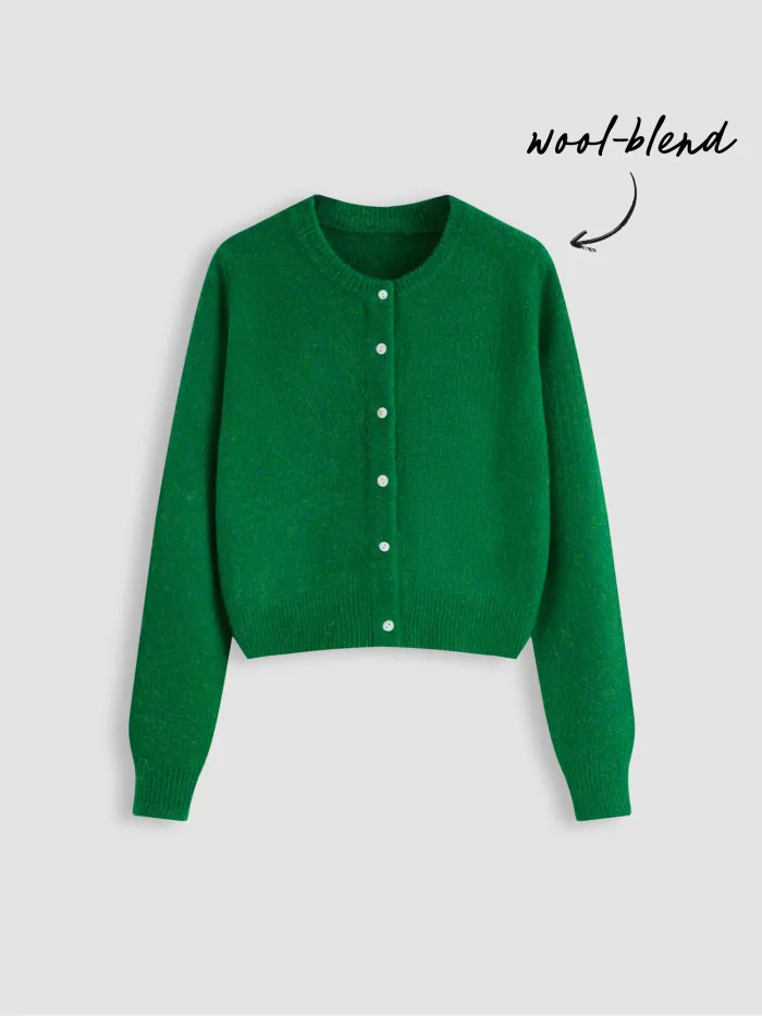 Knit Round Neckline Solid Tie Front Cardigan Curve & Plus