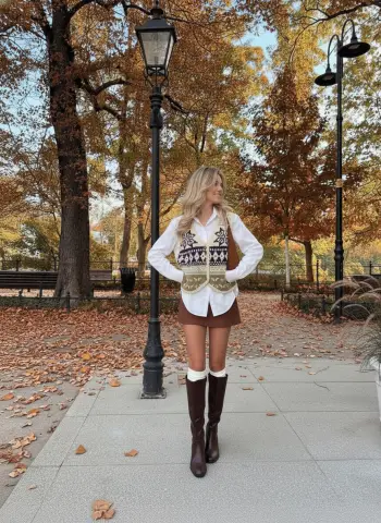 Strick-V-Ausschnitt-Knopf-Schneeflocken-Fair-Isle-Weste