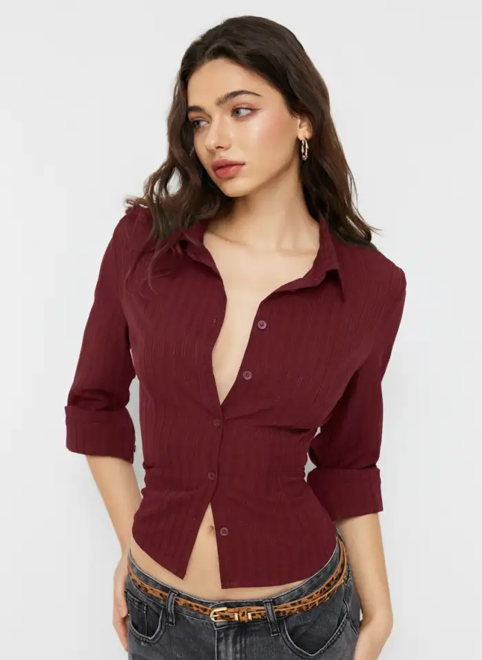 Collar Check Bell Sleeve Shirt