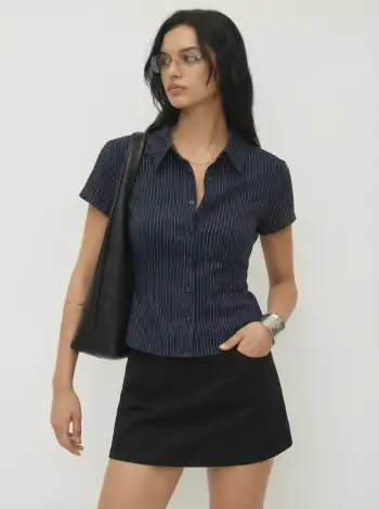 Collar Stripe Short Sleeve Shirt