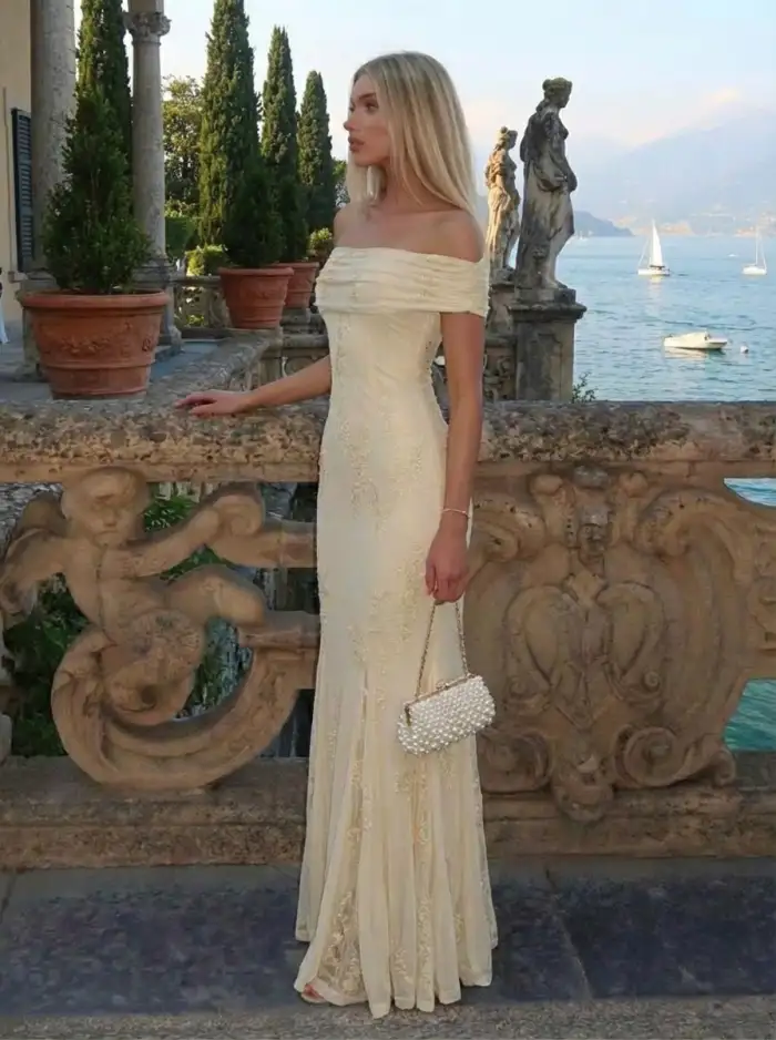 Satin V-neck Lace Backless Asymmetrical Hem Maxi Dress