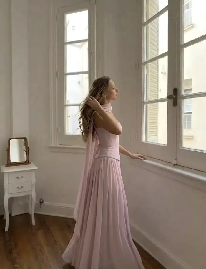 Cowl Neck Solid Sequin Ruffle Hem Maxi Dress