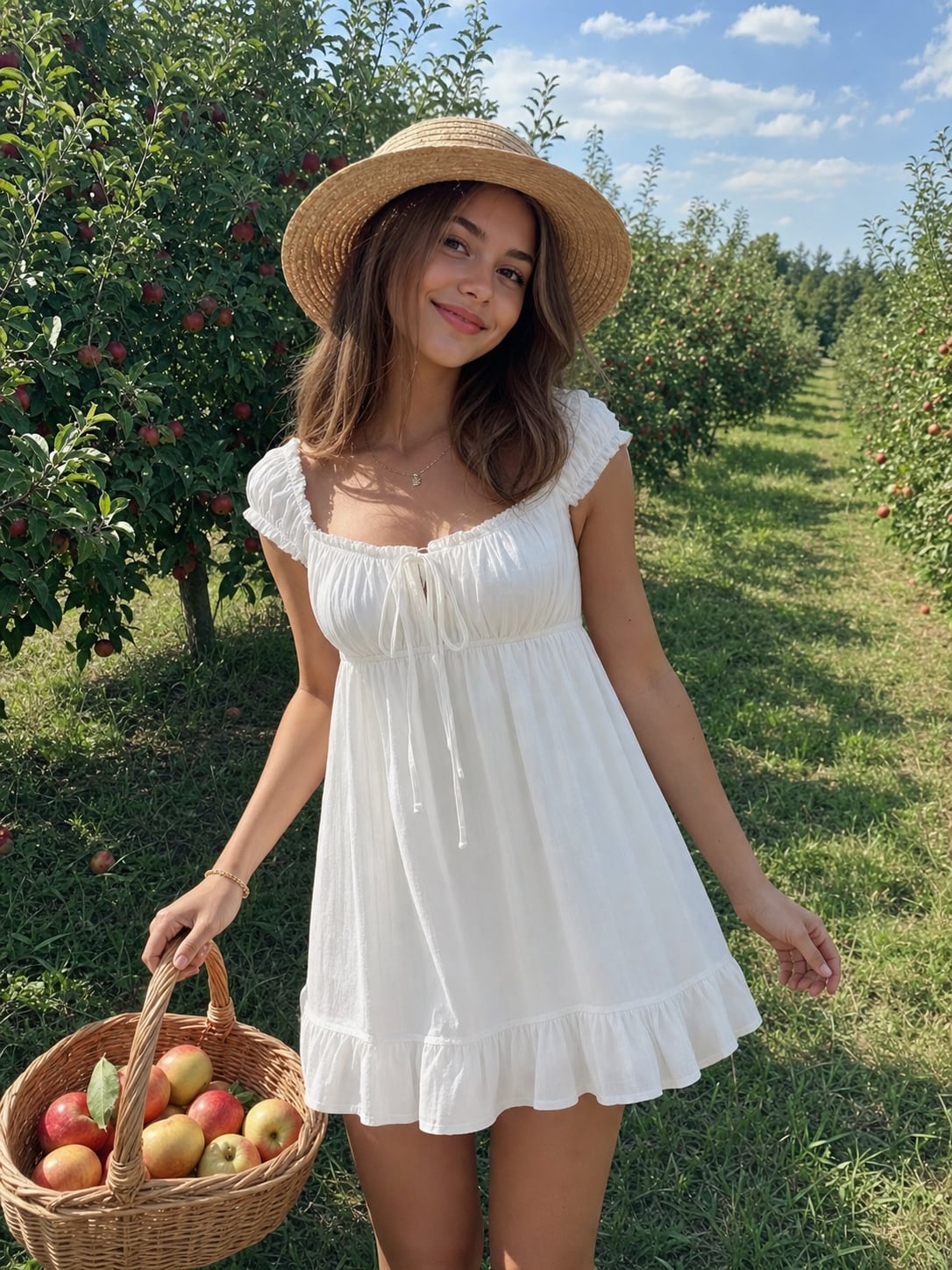 CIDER Woven Cotton-blend Square Neck Puff Sleeve Drawstring Ruffle Hem Oversized Babydoll Mini Dress For Daily Casual Date
